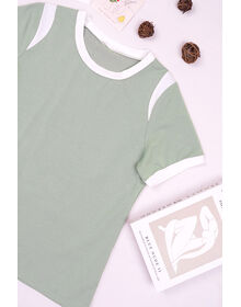 Color Contrast Round Neck Oversized Top (Grey Green)